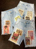 Patched denim shorts